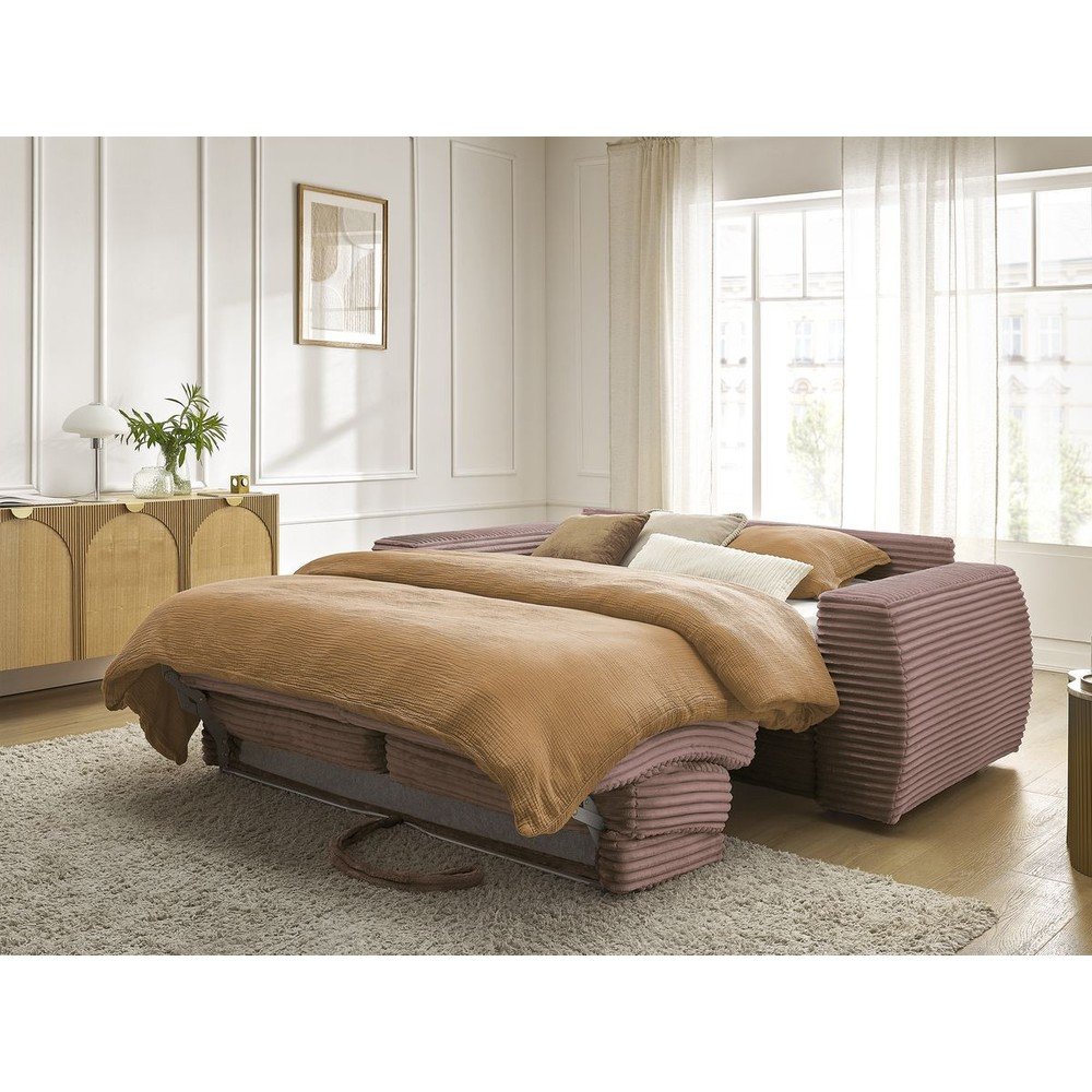 Różowa sztruksowa rozkładana sofa do spania 240 cm Hugo – Bobochic Paris (zdjęcie 2)