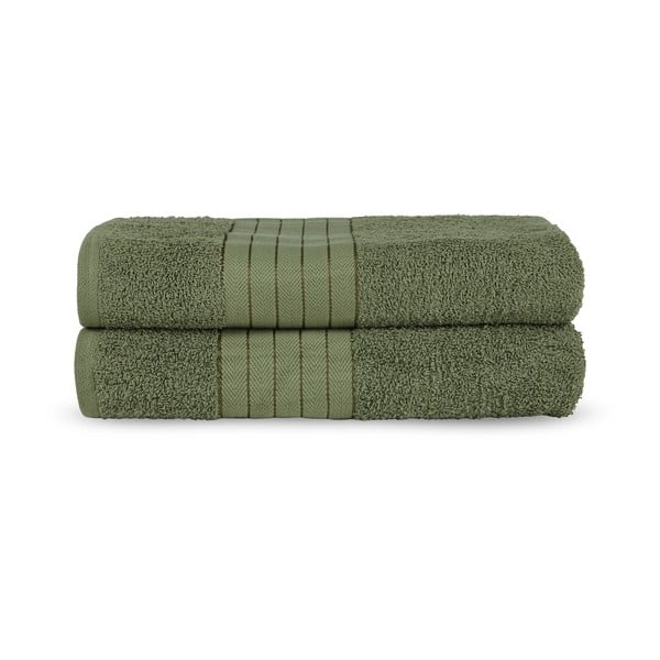 Ciemnozielone bawełniane ręczniki kąpielowe zestaw 2 szt. frotte 70x140 cm – Good Morning