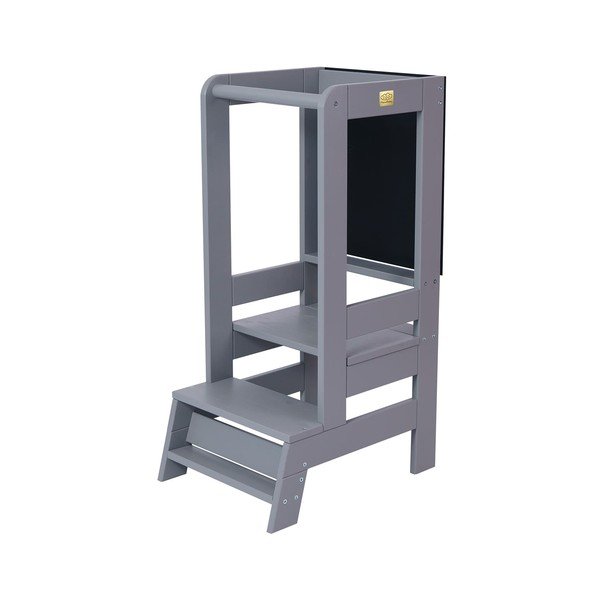 Szary pomocnik kuchenny dla dzieci z litego drewna sosnowego Montessori – Meowbaby