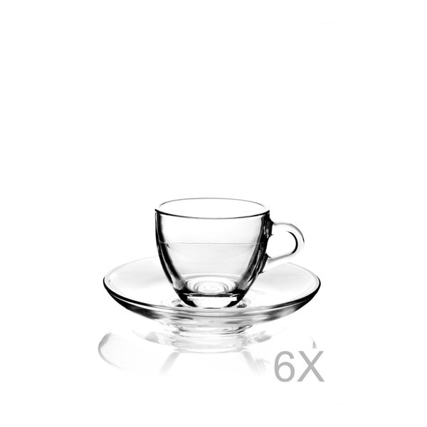 Zestaw 6 szklanych filiżanek ze spodkami Paşabahçe, 85 ml