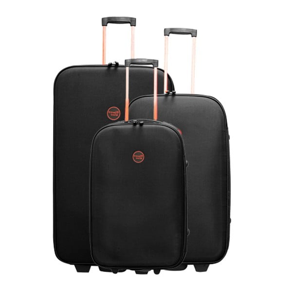 Zestaw 3 czarnych walizek na kółkach Travel World Let´s Go