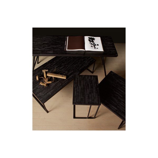 Czarny stolik z blatem z drewna tekowego z recyklingu BePureHome Shape-image-4