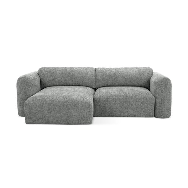 Szary narożnik rozkładany z tkaniny szenilowej ze schowkiem (lewostronny/z szezlongiem) Mele – Makamii