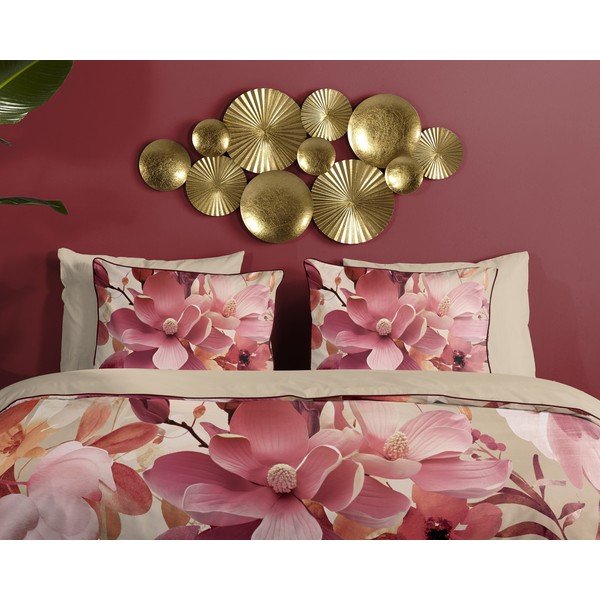 Różowo-beżowa pościel jednoosobowa z satyny bawełnianej 140x220 cm Chaja – Descanso-image-2