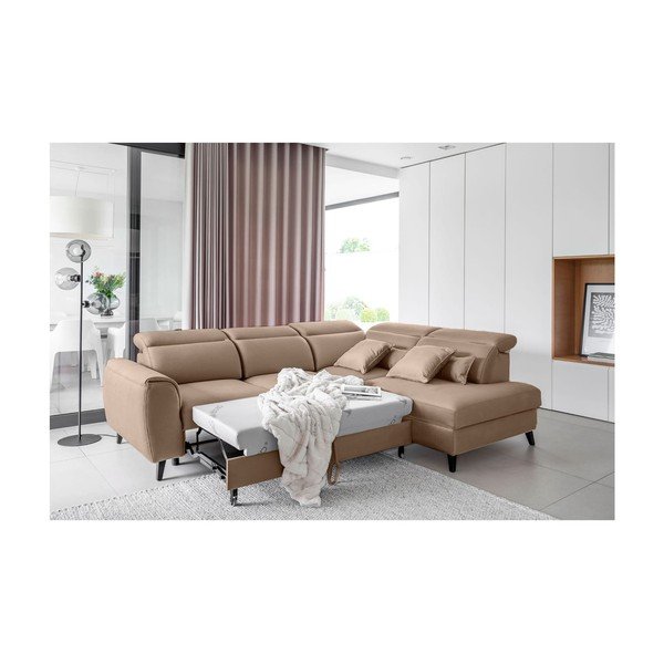 Jasnobrązowy aksamitny rozkładany/ze schowkiem narożnik (prawostronny/w kształcie litery L) Noble – ELTAP-image-4