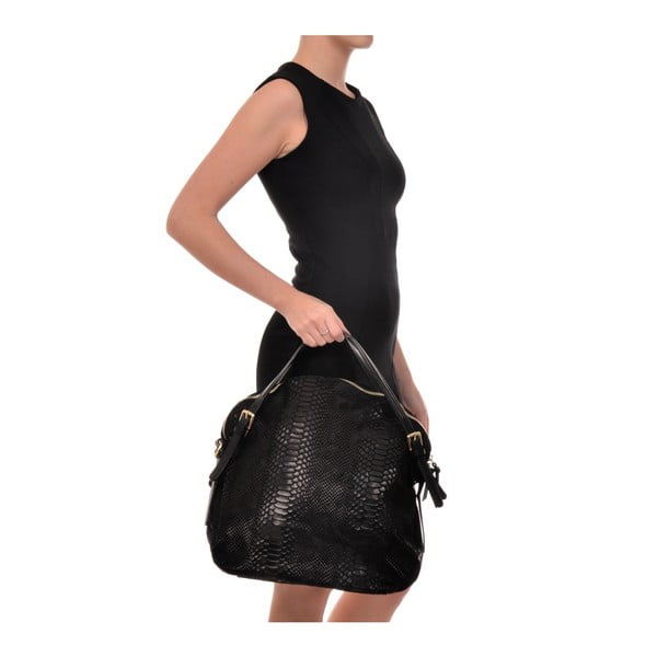 Czarna torebka skórzana Carla Ferreri Hobo-image-3