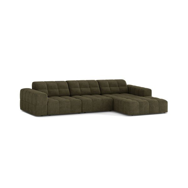Narożnik z tkaniny szenilowej (prawostronny/z szezlongiem) w kolorze khaki Chicago – Cosmopolitan Design-image-1