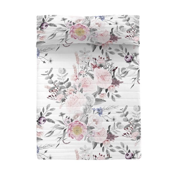 Biało-różowa bawełniana narzuta pikowana 180x260 cm Delicate bouquet – Happy Friday