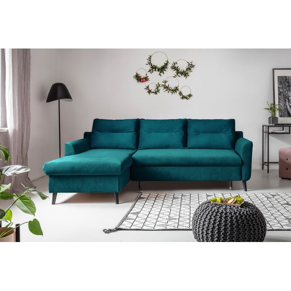 Turkusowy aksamitny narożnik rozkładany Miuform Stylish Stan, lewostronny-image-1