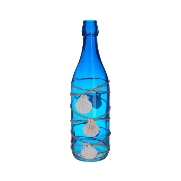 Niebieska szklana butelka dekoracyjna z muszelkami InArt Sea