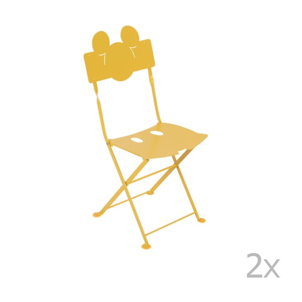 Komplet 2 żółtych dziecięcych metalowych krzeseł ogrodowych Fermob Bistro Mickey Junior