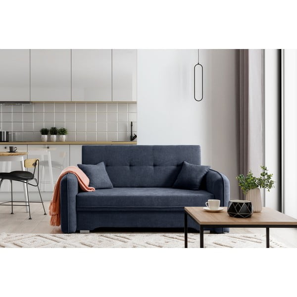 Ciemnoniebieska rozkładana/ze schowkiem sofa z tkaniny szenilowej 155 cm Laine – ELTAP-image-1