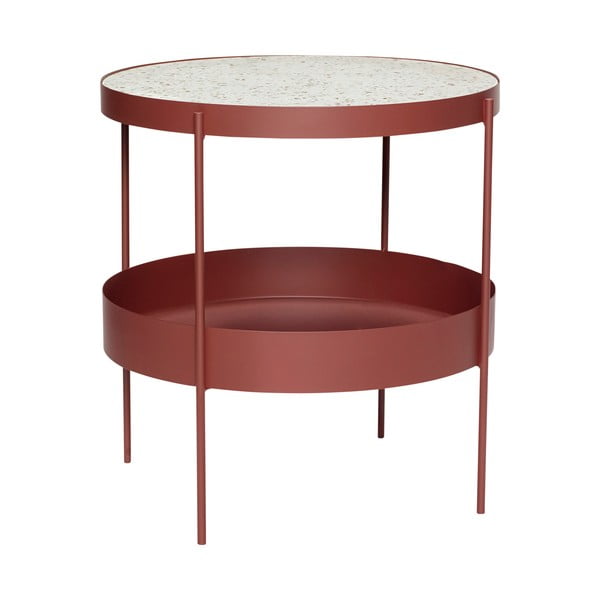 Ciemnoczerwony stolik z żelaza z marmurowym blatem Hübsch Perro