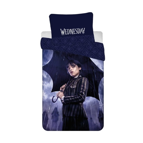 Ciemnoniebieska bawełniana pościel dziecięca jednoosobowa 140x200 cm Wednesday "Rain" – Jerry Fabrics