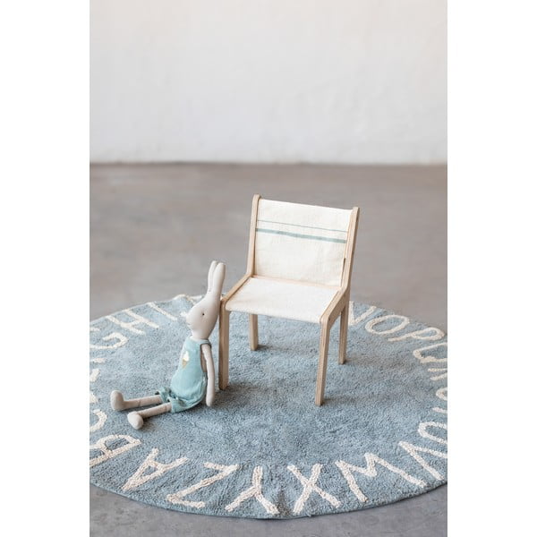 Jasnoniebieski bawełniany dywan dziecięcy tkany ręcznie odpowiedni do prania ø150 cm ABC Vintage Blue – Lorena Canals-image-1