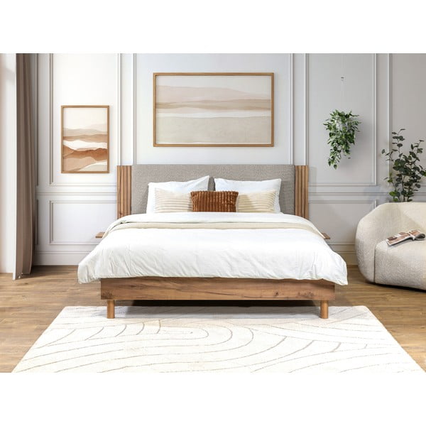 Jasnoszare łóżko dwuosobowe ze stelażem 140x190 cm Lior – Bobochic Paris-image-2