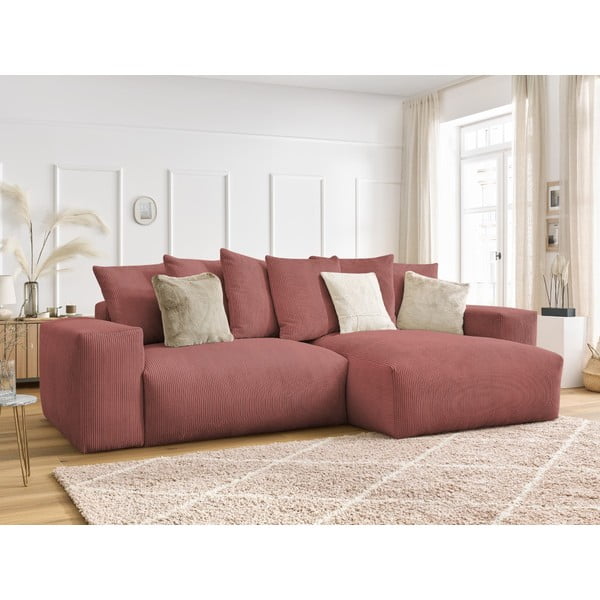 Różowy sztruksowy rozkładany/ze schowkiem narożnik Voltaire – Bobochic Paris-image-4