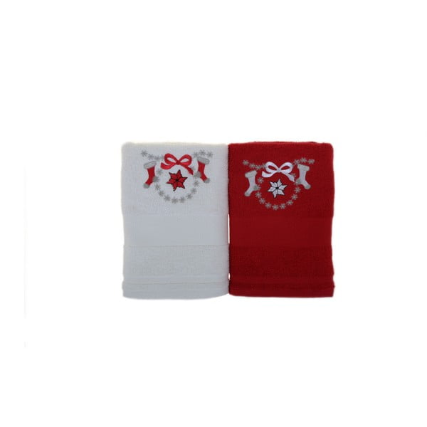 Zestaw 2 ręczników Corap Red&White, 50x100 cm