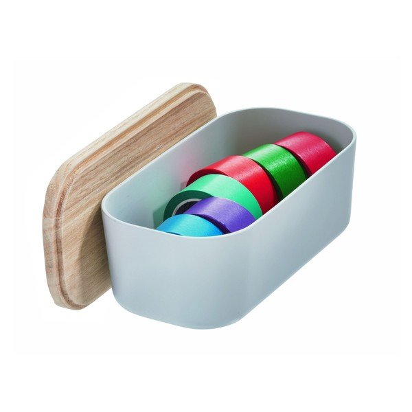 Szary pojemnik z pokrywką z drewna paulownia iDesign Eco, 9x18,3 cm-image-3