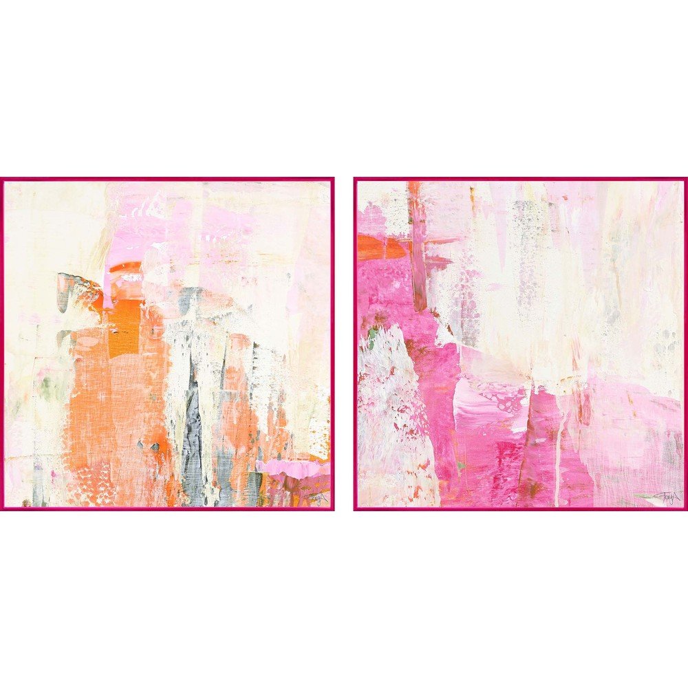 Obrazy drukowane z ręcznie malowanymi elementami na płótnie z ramą w zestawie  2 szt. 41,5x41,5 cm New Age Pink – Malerifabrikken