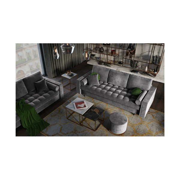 Ciemnoszara aksamitna rozkładana sofa Milo Casa Santo-image-1