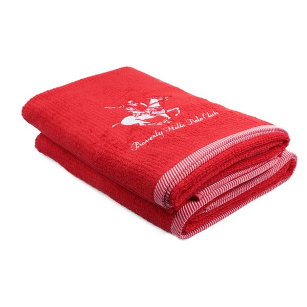 Zestaw 2 czerwonych ręczników Beverly Hills Polo Club Opal, 70x140 cm