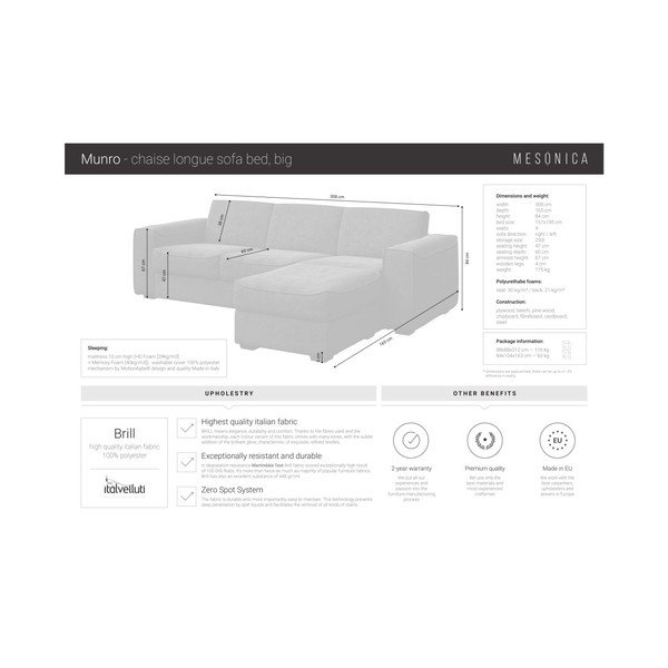 Grafitowa sofa rozkładana z wielofunkcyjnym szezlongiem MESONICA Munro, dł. 308 cm-image-4