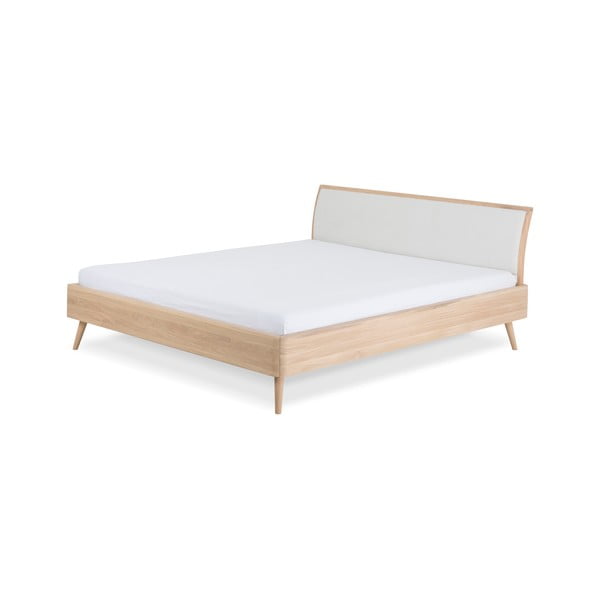 Białe/naturalne łóżko dwuosobowe z litego drewna dębowego 180x200 cm Ena – Gazzda