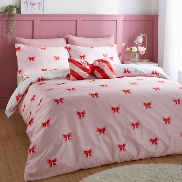 Różowa pościel jednoosobowa 135x200 cm Dotty Bows – Sassy B-image-1