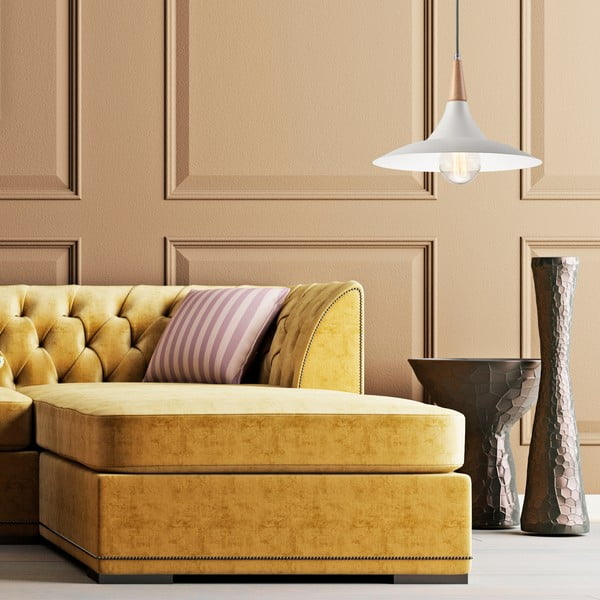 Biała lampa wisząca z metalowym kloszem ø 30 cm Ufo – LAMKUR-image-3