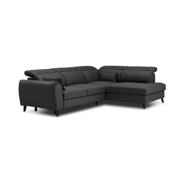 Ciemnoszary aksamitny rozkładany/ze schowkiem narożnik (prawostronny/w kształcie litery L) Noble – ELTAP-image-2