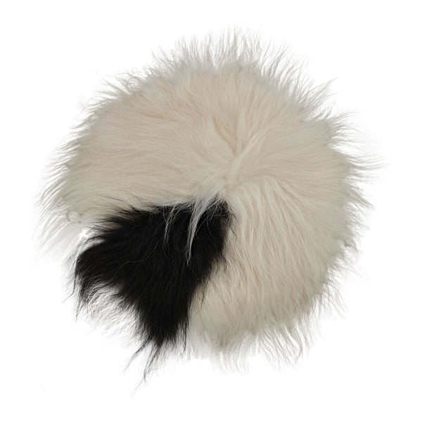Czarno-biała poduszka futrzana do siedzenia z długim włosiem Spotted, Ø 35 cm