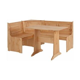 Komplet ławki narożnej i stołu z litego drewna sosnowego Støraa Samantha