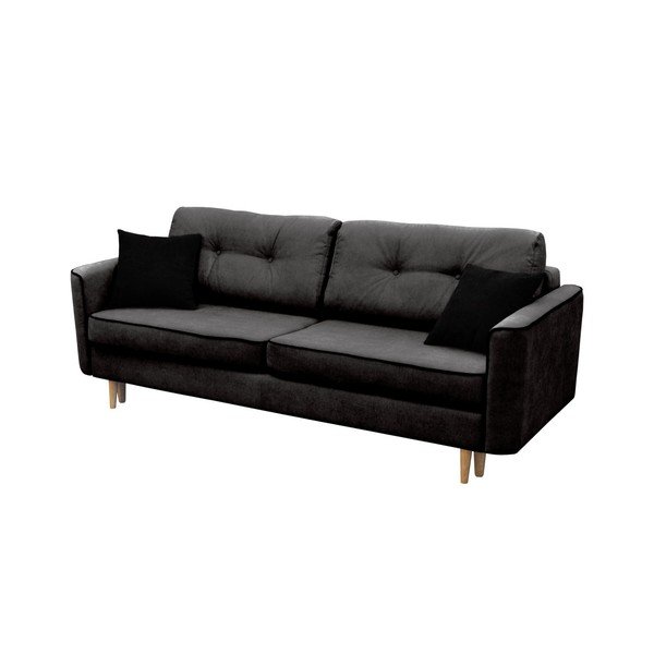 Czarna 3-osobowa sofa rozkładana z jasnymi nogami Mazzini Sofas Ivy-image-1