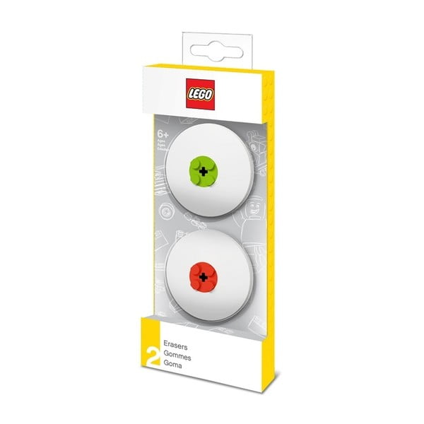 Komplet 2 gumek do mazania z zielonym i czerwonym motywem LEGO®