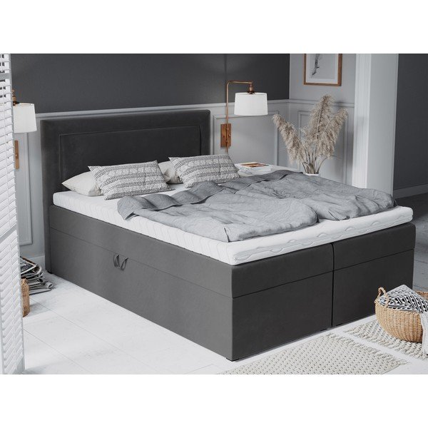 Ciemnoszare łóżko boxspring ze schowkiem 180x200 cm Yucca – Mazzini Beds-image-1