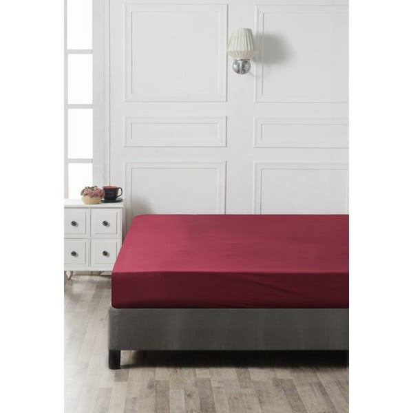 Czerwone bawełniane prześcieradło z gumką 160x200 cm – Mijolnir-image-2