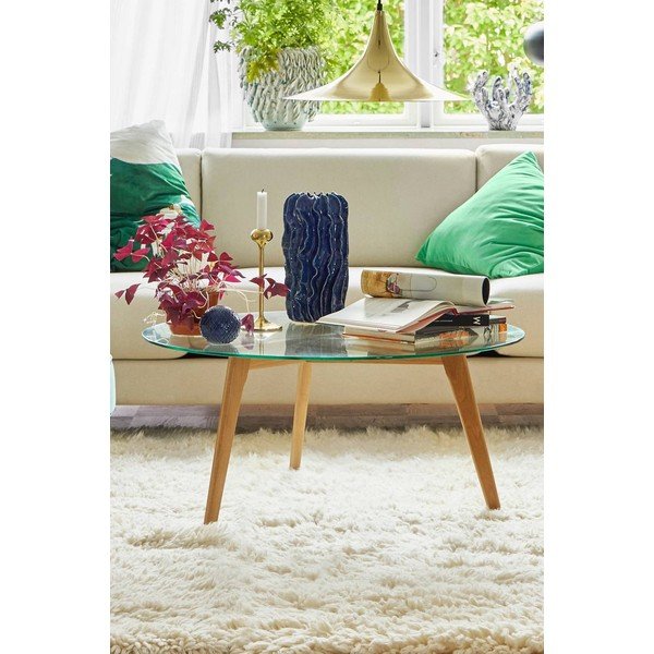 Okrągły stolik z litego drewna dębowego w naturalnym kolorze ø 90 cm Malevik – Jotex-image-3