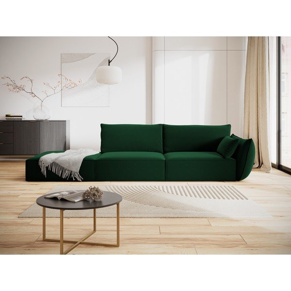 Ciemnozielona aksamitna sofa prawostronna 264 cm Vanda – Mazzini Sofas-image-1