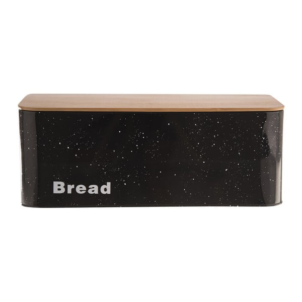 Czarny blaszany pojemnik na chleb z drewnianym wieczkiem Orion Bread Mramor