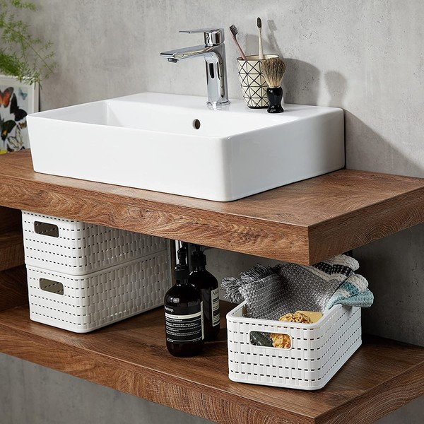 Biały koszyk z plastiku z recyklingu Country – Rotho-image-1