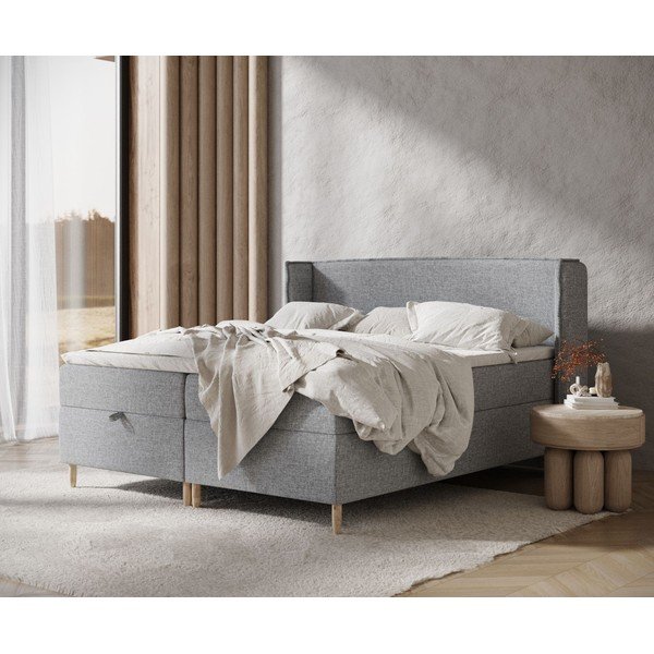 Szare łóżko boxspring ze schowkiem 200x200 cm Monpelli – Maison de Rêve-image-1