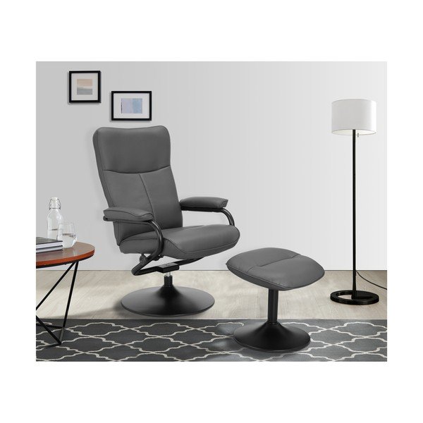 Szary fotel wypoczynkowy z imitacji skóry z podnóżkiem Istad – Støraa-image-1