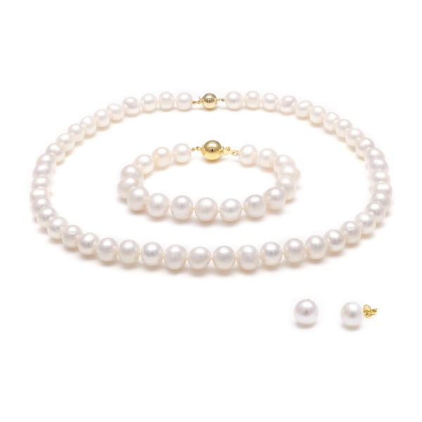 Komplet białej perłowej biżuterii GemSeller Coen