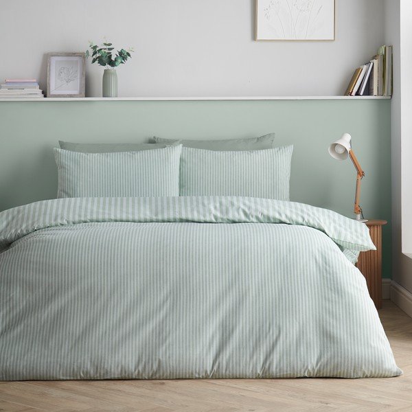 Zielona pościel jednoosobowa 135x200 cm Epping Textured Stripe – Catherine Lansfield-image-1