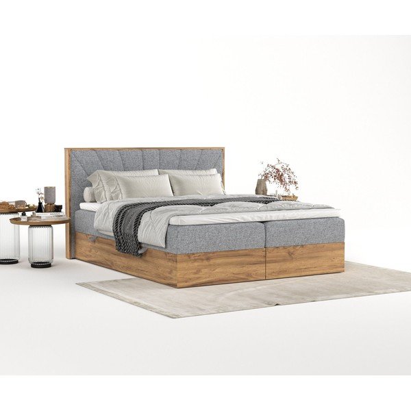 Szaro-naturalne łóżko boxspring ze schowkiem 200x200 cm Asahi – Maison de Rêve-image-2