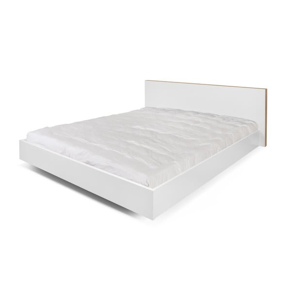 Białe łóżko z brązowymi krawędziami TemaHome Float, 160x200 cm