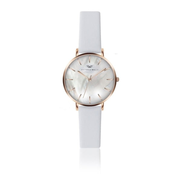 Damski zegarek z białym skórzanym paskiem Victoria Walls Pearl