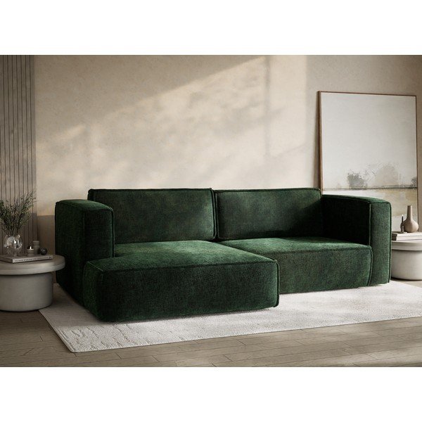 Ciemnozielony rozkładany/ze schowkiem narożnik z tkaniny szenilowej (lewostronny/z szezlongiem) Velto – Maison de Rêve-image-4