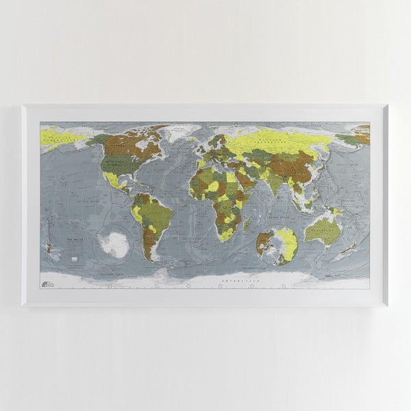 Zielona mapa świata w przezroczystym etui Colour Map, 130x72 cm